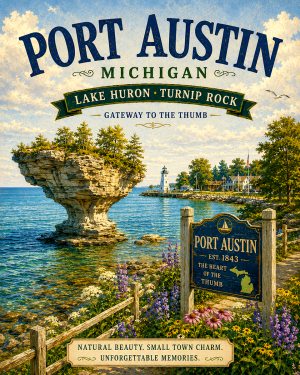 Port Austin Michigan Lake Huron Turnip Rock Matted Art Print - Wholesale Thumb Region Travel Art