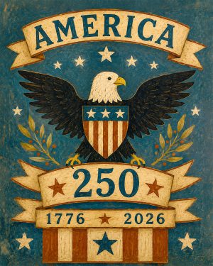 Primitive Style America 250 Eagle on Banners Matted Art Print