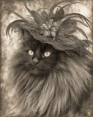Priscilla the Cowgirl Cat - Matted Art Print for Vintage Hollywood Western Aesthetic Art