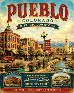 Pueblo Colorado Matted Art Print - Wholesale Western Town Souvenir