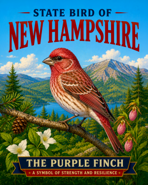 Purple Finch New Hampshire State Bird Matted Art Print - Delicate Songbird Sketch for Rustic Woodland Living Spaces