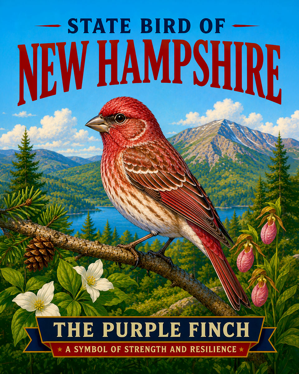 Purple Finch New Hampshire State Bird Matted Art Print - Delicate Songbird Sketch for Rustic Woodland Living Spaces