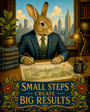 Rabbit Success Wall Art Matted Art Print - Small Steps Create Big Results Motivational Decor