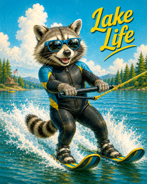 Raccoon-Water-Skiing-in-Wetsuit-Matted-PrintQQPlayful-Wholesale-Animal-Summer-Souvenir.png