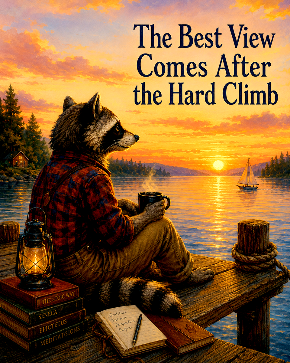 Raccoon Wisdom Wall Art Matted Art Print - Funny Woodland Animal Decor with Inspirational Message