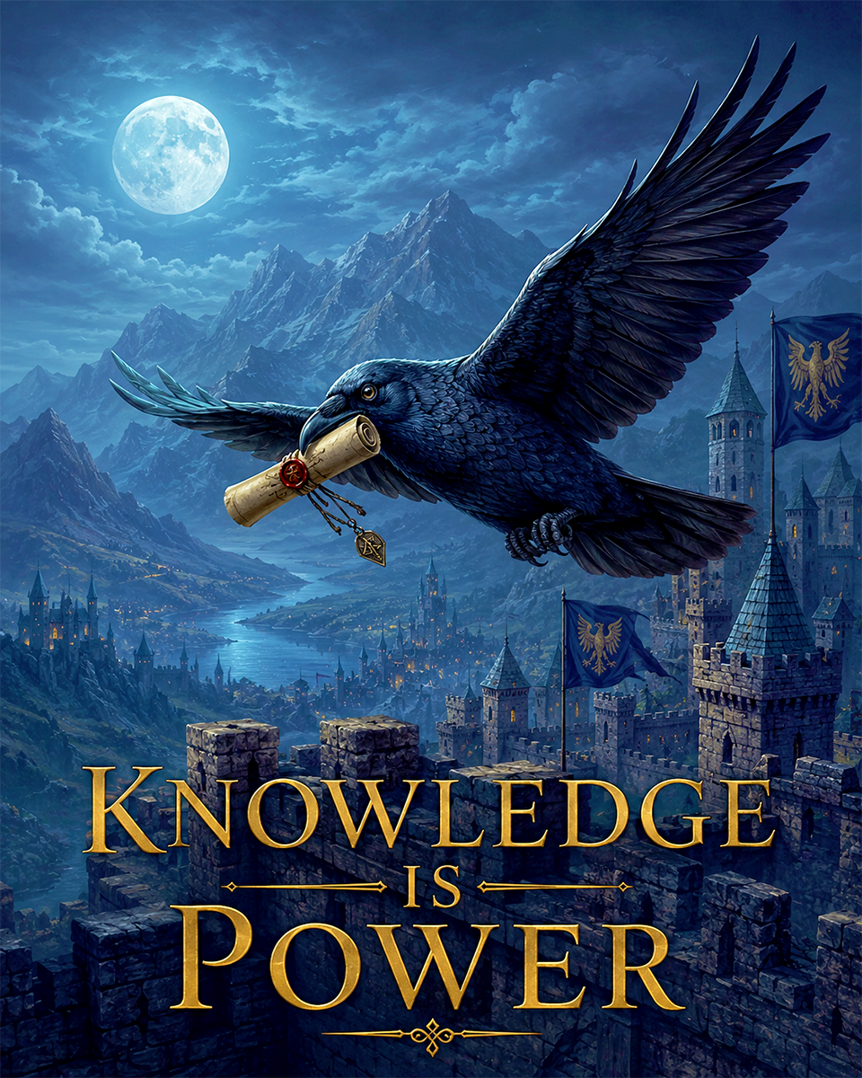 Raven Fantasy Wall Art Matted Art Print - Knowledge Is Power Dark Kingdom Decor