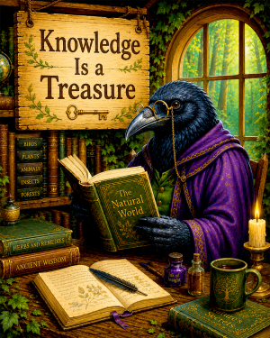 Raven Librarian Wall Art Matted Art Print - Dark Academia Decor with Inspirational Quote