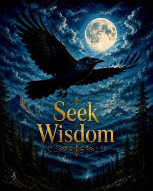 Raven Wall Art Matted Art Print - Seek Wisdom Inspirational Decor