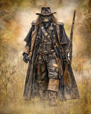 Remington the Trailboss Cowboy Cat - Matted Art Print for Moody Gothic Western Living Space