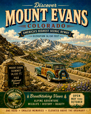 Retro Style Monta Evand Highway Colorado Matted Print - Wholesale High Peaks Souvenir