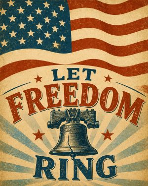 Retro US Flag 'LET FREEDOM RING' Design Matted Art Print