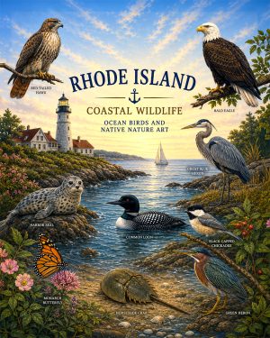 Rhode-Island-Coastal-Wildlife-Matted-Art-PrintQQOcean-Birds-and-Native-Nature-Art