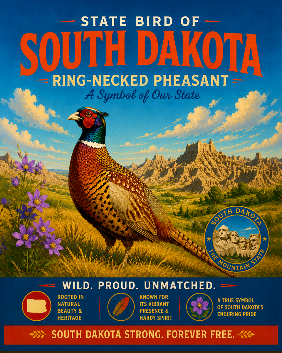 Ring Necked Pheasant South Dakota State Bird Matted Art Print - Stunning Upland Game Bird Illustration for Rustic Lodge Decor