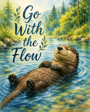 River Otter Wall Art Matted Art Print - Peaceful Nature Decor with Inspirational Quote