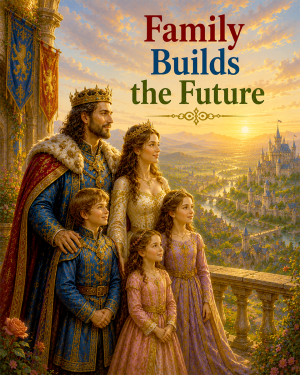 Royal Family Portrait Wall Art Matted Art Print - Family Builds the Future Medieval Fantasy Decor