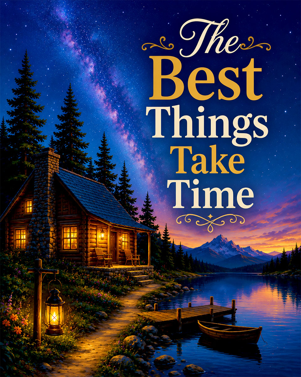Rustic Cabin Wall Art Matted Art Print - The Best Things Take Time Motivational Decor