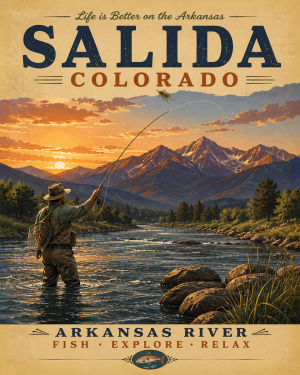 Salida Colorado Arkansas River Fishing Matted Art Print - Wholesale High Desert Mountain Decor