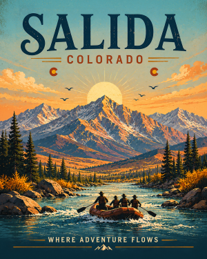 Salida Colorado Arkansas River Valley Rafting Matted Art Print - Wholesale Outdoor Sports Decor