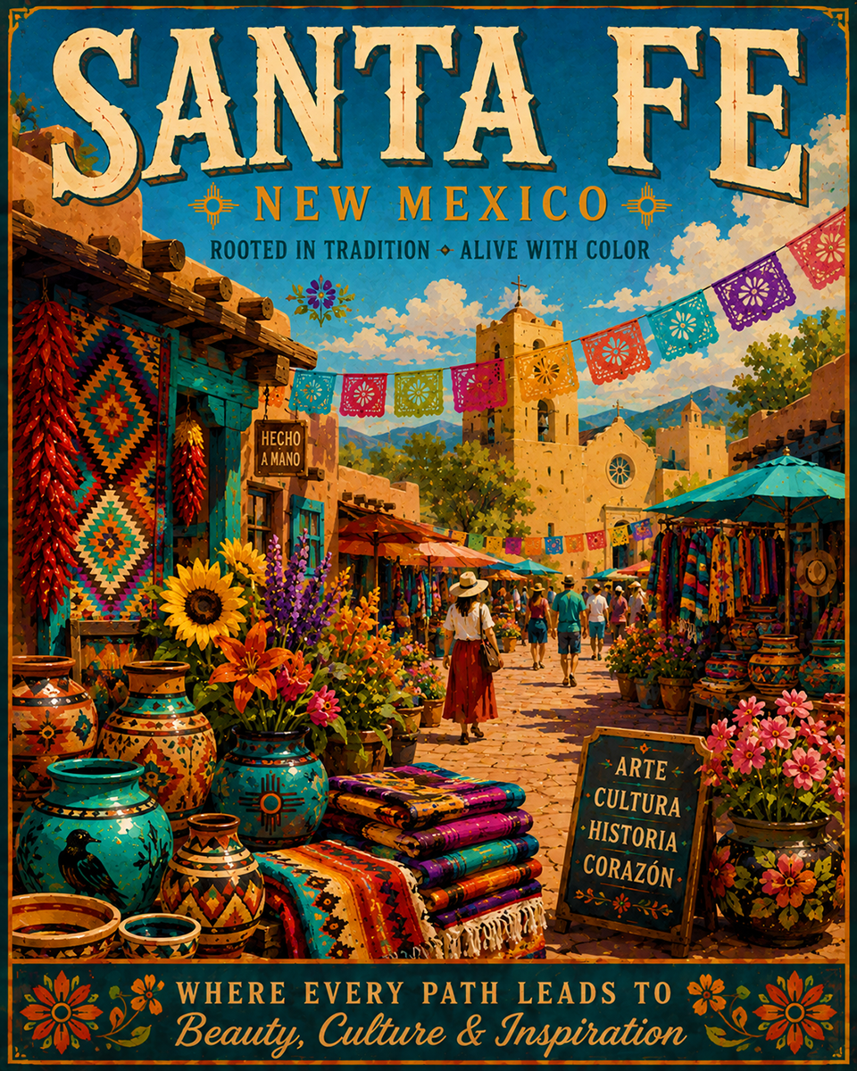 Santa Fe Market Matted Artwork - Enchanting New Mexico Wholesale Decor
