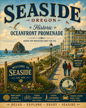 Seaside Oregon Historic Oceanfront Promenade Matted Print - Classic Wholesale Coastal Souvenir