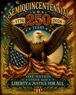 Semiquincentennial Bald Eagle with Stars and Stripes Matted Art Print