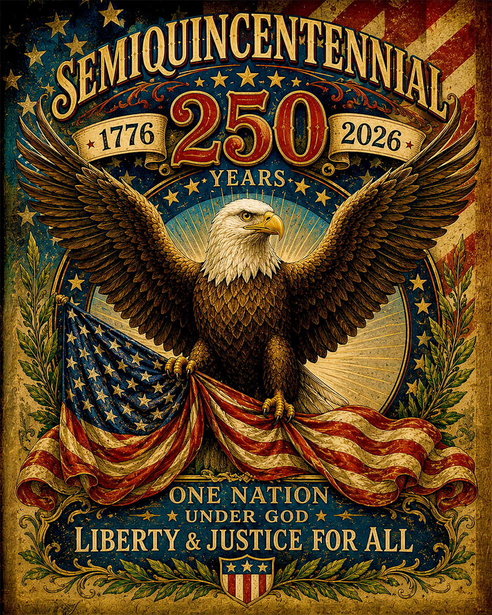 Semiquincentennial Bald Eagle with Stars and Stripes Matted Art Print