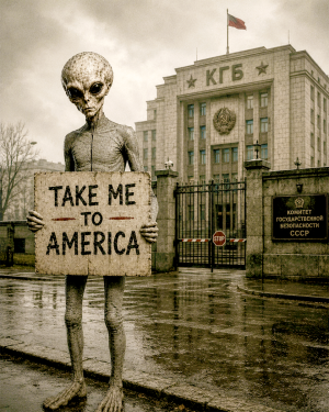 Skinny Bob UFO Alien Escaping Matted Art Print - Wholesale Metaphysical Decor