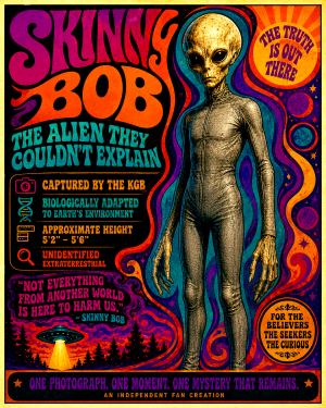 Skinny Bob the Alien Matted Art Print - Retro Zeta Reticuli UFO Wholesale Decor