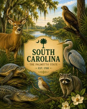 South-Carolina-Wildlife-and-Wetland-Animals-Matted-Art-Print