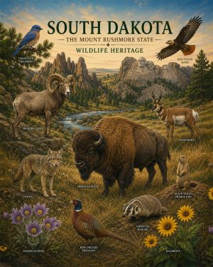 South-Dakota-Black-Hills-Wildlife-Matted-Art-PrintQQBison-and-Prairie-Nature-Collage