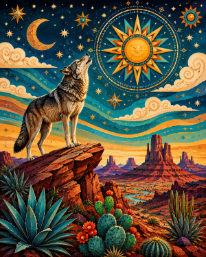 Spirit of the Southwest Howling Coyote Art Print Matted Wholesale Western Decor
