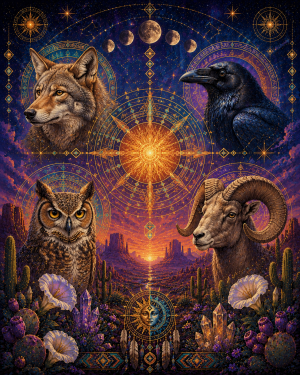 Spiritual Animals Southwestern Wildlife Matted Art Print - Wholesale Metaphysical Wall Decor