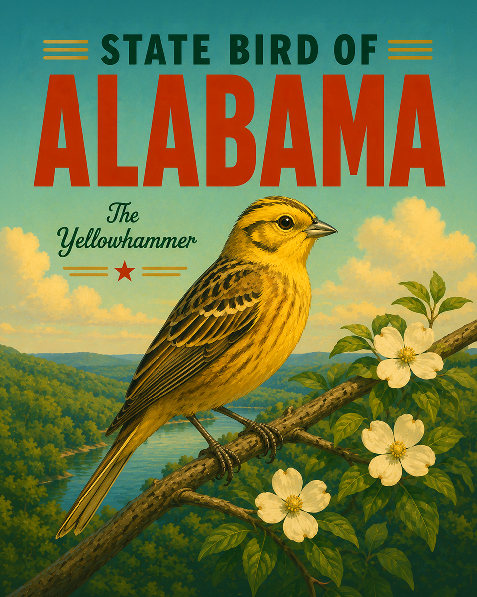 State Bird of Alabama - Yellowhammer Matted Art Print - Classic Bird Portrait for Traditional Living Spaces