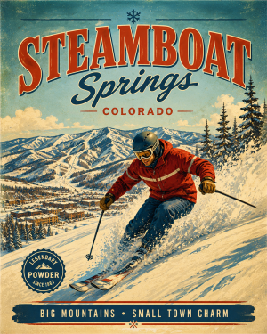 Steamboat Springs Colorado Skiing Matted Art Print - Wholesale Ski Resort Souvenir