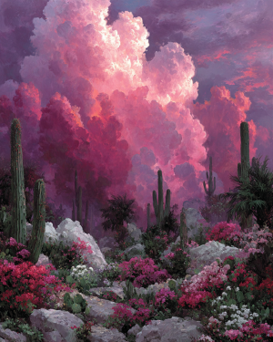 Stylized Desert Storm Southwestern Matted Art Print - Wholesale Retail Decor