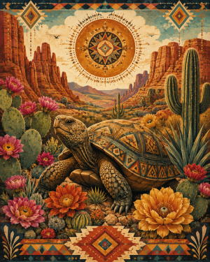 Stylized Desert Tortoise Southwestern Matted Art Print - Wholesale Retail Decor