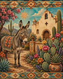 Stylized Donkey by Adobe Church Southwestern Matted Art Print - Wholesale Retail Decor