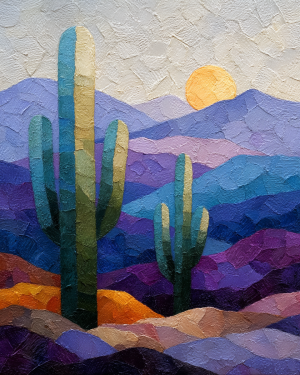 Stylized Purple Desert Landscape Southwestern Matted Art Print - Wholesale Retail Decor