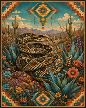 Stylized Rattlesnake Southwestern Matted Art Print - Wholesale Retail Decor