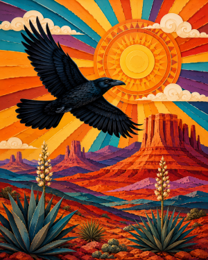 Stylized Raven Southwestern Matted Art Print - Wholesale Retail Decor