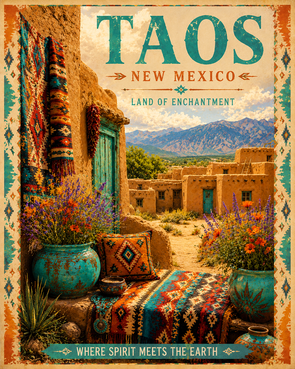 Taos Street Art Print in Mat - Wholesale New Mexico Decor