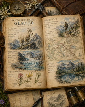 The Explorer's Journal Glacier Matted Art Print - Vintage Mountain Expedition Art
