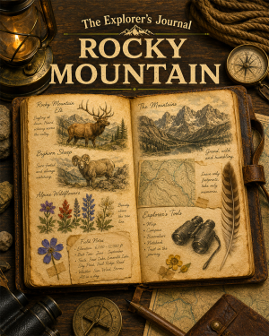 The Explorer's Journal Rocky Mountain Matted Art Print - Vintage Adventure Art