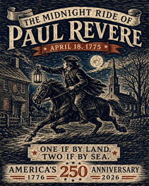 The Midnight Ride of Paul Revere Woodblock Print Style Matted Art Print - America's 250th Anniversary.
