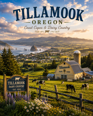 Tillamook Oregon Coast Capes & Dairy Country Valley Matted Art Print - Wholesale Pacific Northwest Souvenir Decor