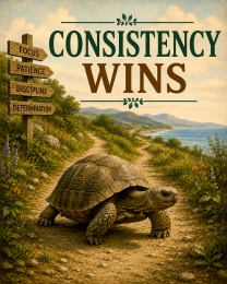 Tortoise Wall Art Matted Art Print - Motivational Nature Decor with Wise Quote