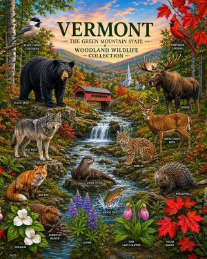 Vermont-Woodland-Wildlife-Collection-Matted-Art-PrintQQNew-England-Nature-Art