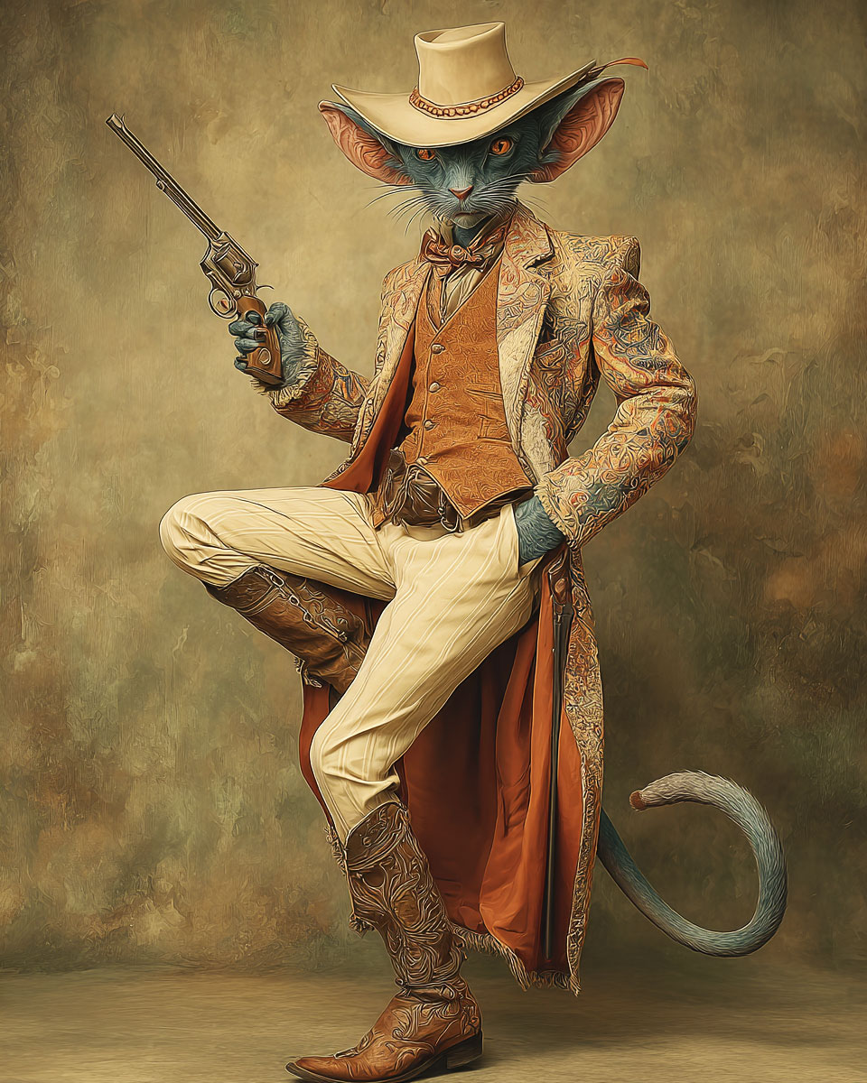 Vinny the San Antonio Cowboy Cat - Matted Art Print for Southwestern Living Room Decor
