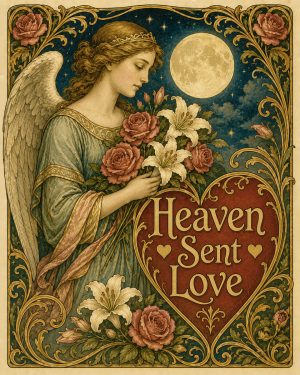Vintage Angel Valentine Wall Art Matted Art Print - Heaven Sent Love Romantic Decor