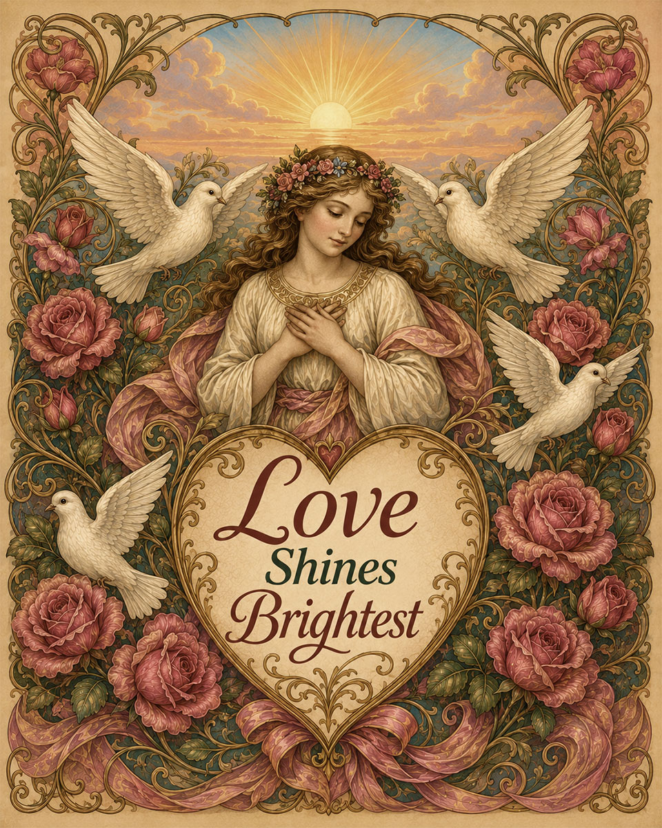 Vintage Angel Wall Art Matted Art Print - Love Shines Brightest Valentine Decor